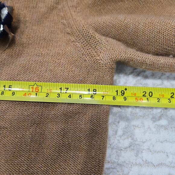 Tory Burch Wool Cashmere Tan Sweater Novelty 3-D Flowers Navy Art To Wear Medium - Picture 6 of 7